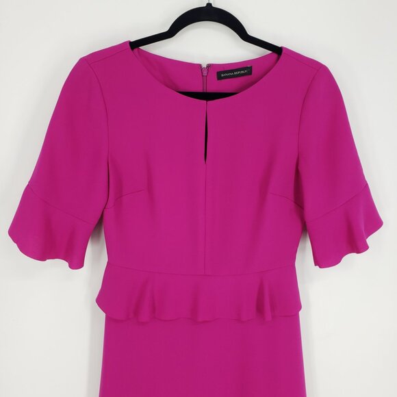 3/$25 Banana Republic Ruffle Dress 0 A Line Short Sleeves Cocktail Work Pink - Picture 4 of 11
